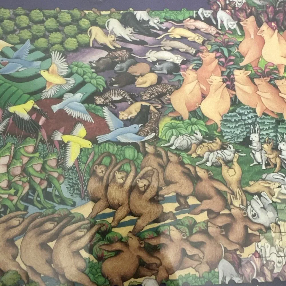 1994 The Moving Puzzle Garden Hideaway 294 Pieces Cats Pigs Frogs Birds Sealed